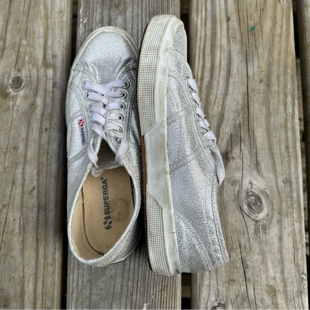 Superga Metallic Canvas Low Top Sneakers Silver Gray Size 9 - Picture 6 of 10